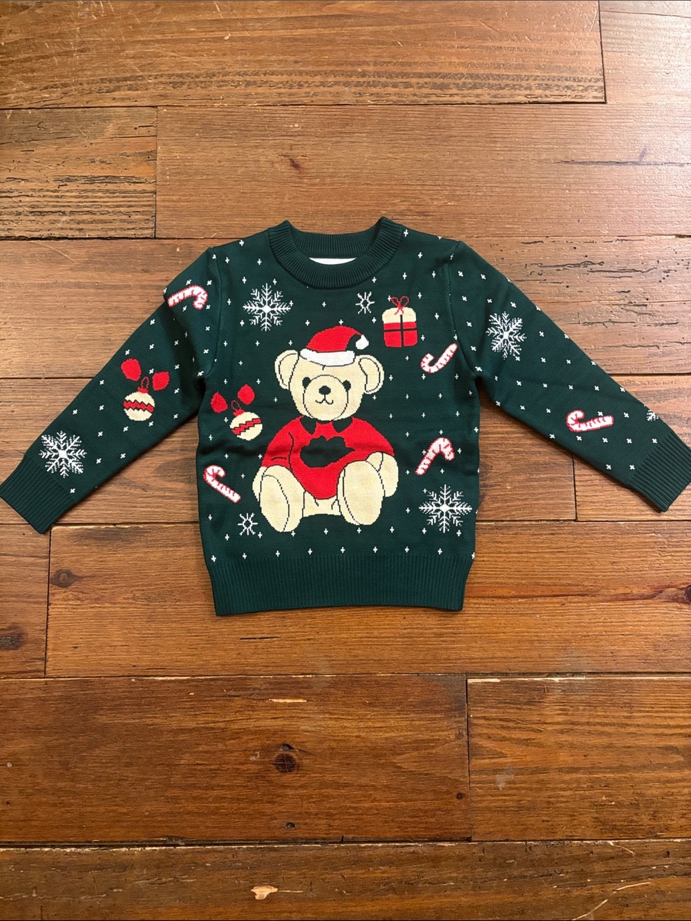 Kids Holiday Teddy Sweater - Forest Green